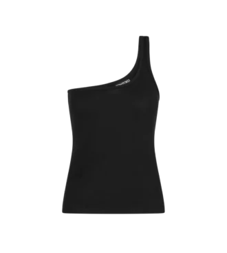 Top de un solo hombro de jersey de punto acanalado con mezcla de seda
