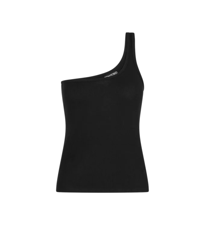 Top de un solo hombro de jersey de punto acanalado con mezcla de seda