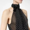 Top lavallière con cuello halter de georgette de seda con lunares y detalle plisado