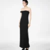 Vestido de cóctel sin tirantes de crepé pesado y satén envers con detalle de lazo
