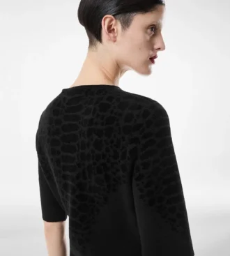 Vestido de cuello redondo de seda chenilla con relieve de pitón Vestido de cuello redondo de seda chenilla con relieve de pitón