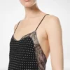 Vestido de noche camisola de crepé de seda con lunares y detalles de encaje