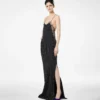 Vestido de noche camisola de crepé de seda con lunares y detalles de encaje