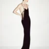 Vestido de noche camisola de crepé de seda con lunares y detalles de encaje