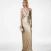Vestido de noche con cuello en V, bordado de lentejuelas y aberturas Vestido de noche con cuello en V, bordado de lentejuelas y aberturas