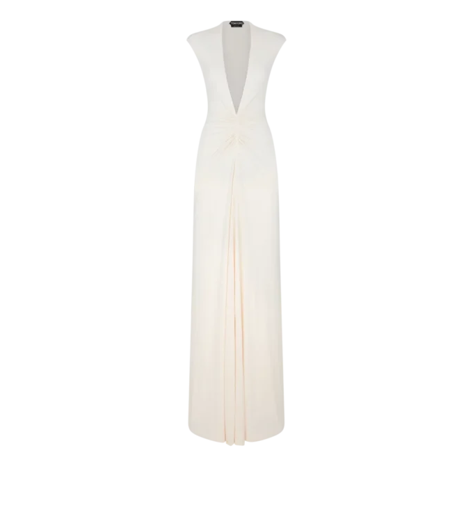 Vestido de noche con cuello en V profundo y tejido elástico «Sable»