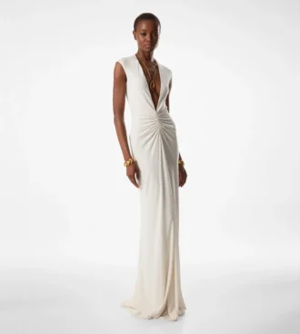 Vestido de noche con cuello en V profundo y tejido elástico «Sable» Vestido de noche con cuello en V profundo y tejido elástico «Sable»