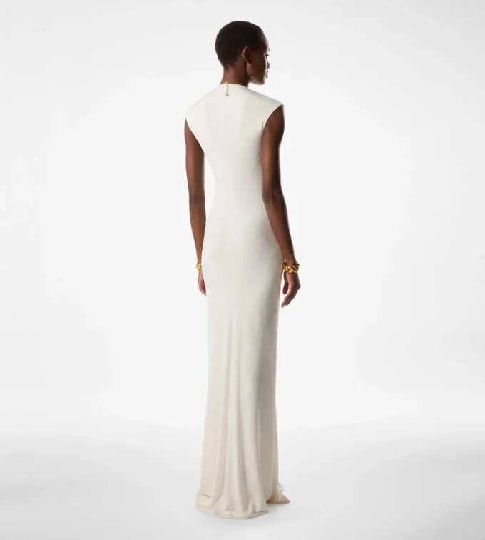 Vestido de noche con cuello en V profundo y tejido elástico «Sable»