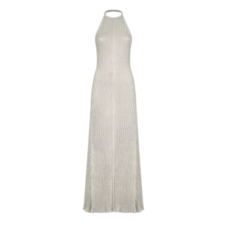 Vestido largo con cuello halter, espalda abierta y placa metálica Tom Ford