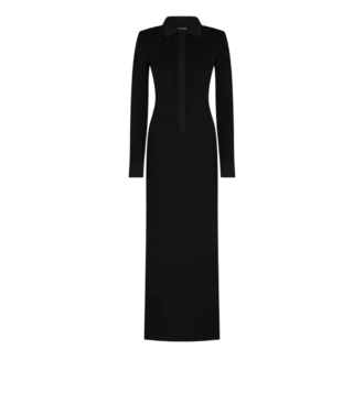 Vestido largo tipo polo de lana elástica con agujas Vestido largo tipo polo de lana elástica con agujas