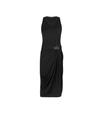 Vestido sin mangas con detalle de cuero