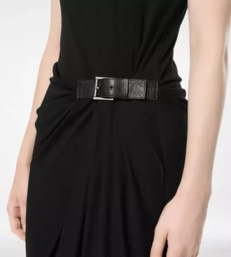 Vestido sin mangas con detalle de cuero