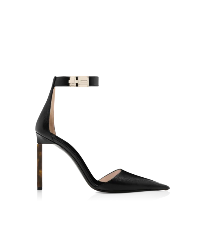 Zapatos de salón con correa al tobillo y hebilla en T de piel granulada flexible