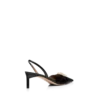 Zapatos de salón con talón abierto y hebilla en T de piel brillante