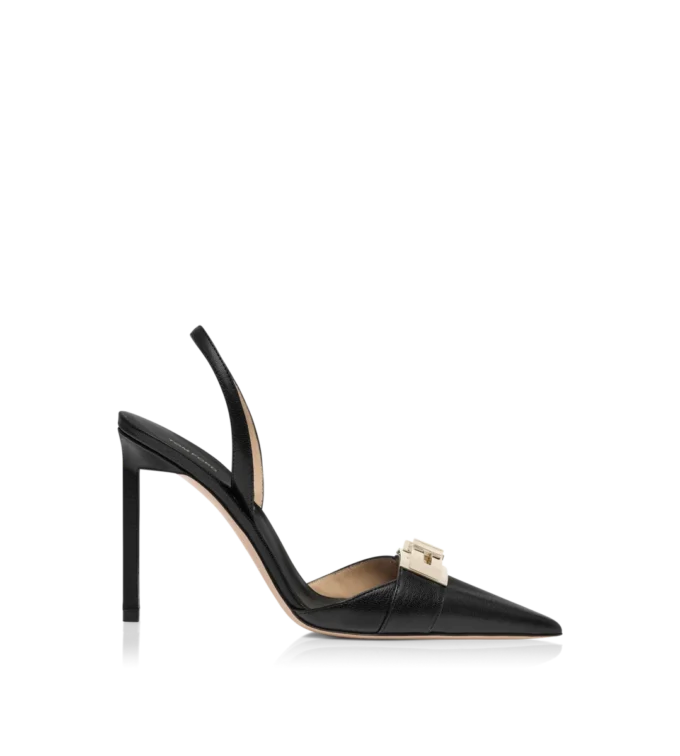 Zapatos de salón con talón abierto y hebilla en T de piel granulada flexible