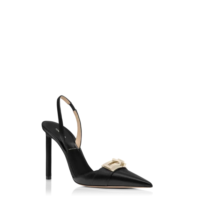 Zapatos de salón con talón abierto y hebilla en T de piel granulada flexible
