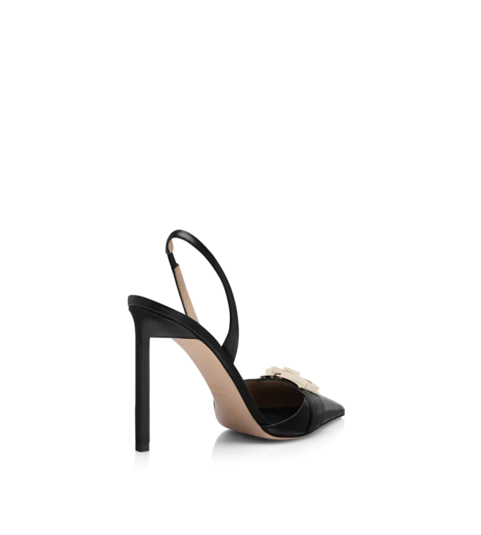 Zapatos de salón con talón abierto y hebilla en T de piel granulada flexible