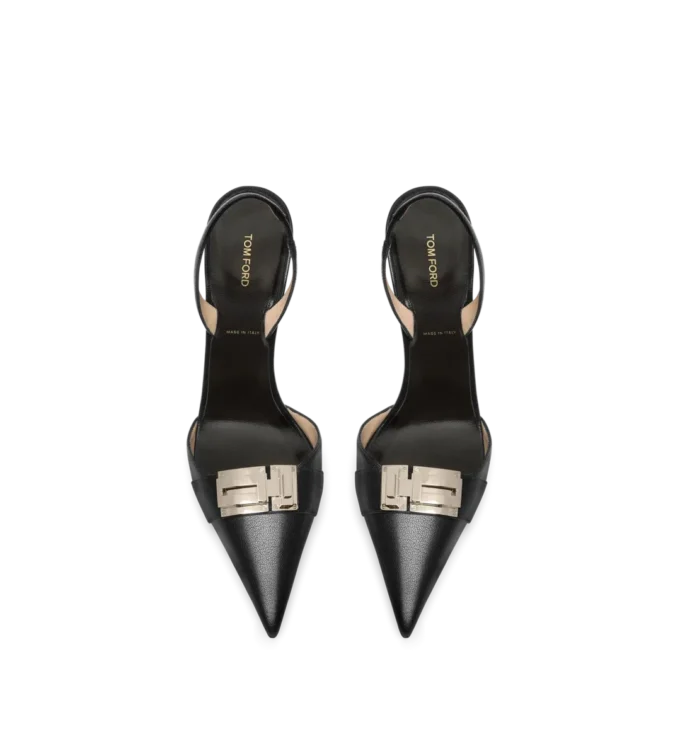 Zapatos de salón con talón abierto y hebilla en T de piel granulada flexible