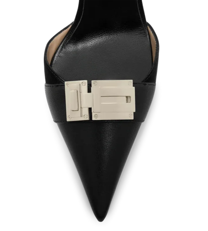 Zapatos de salón con talón abierto y hebilla en T de piel granulada flexible