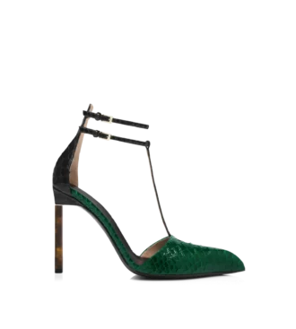 Zapatos de salón con tira en T estampados de pitón