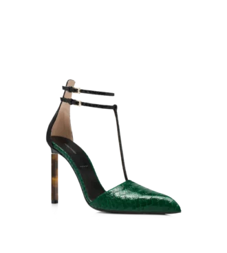 Zapatos de salón con tira en T estampados de pitón