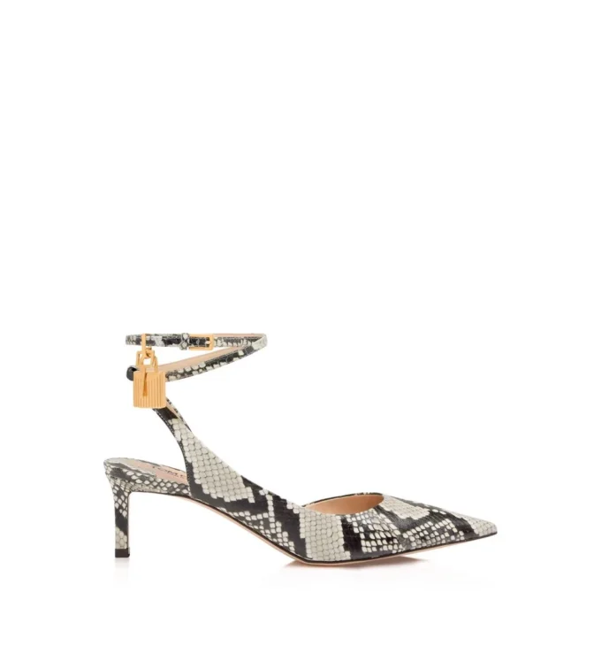 Zapatos de tacón con correa trasera de ante estampado de pitón Zapatos de tacón con correa trasera de ante estampado de pitón