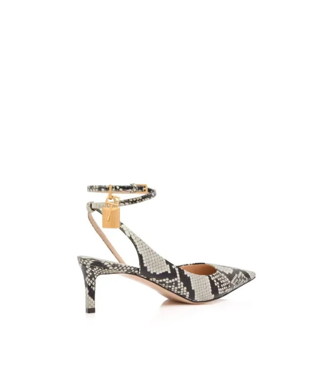 Zapatos de tacón con correa trasera de ante estampado de pitón Zapatos de tacón con correa trasera de ante estampado de pitón
