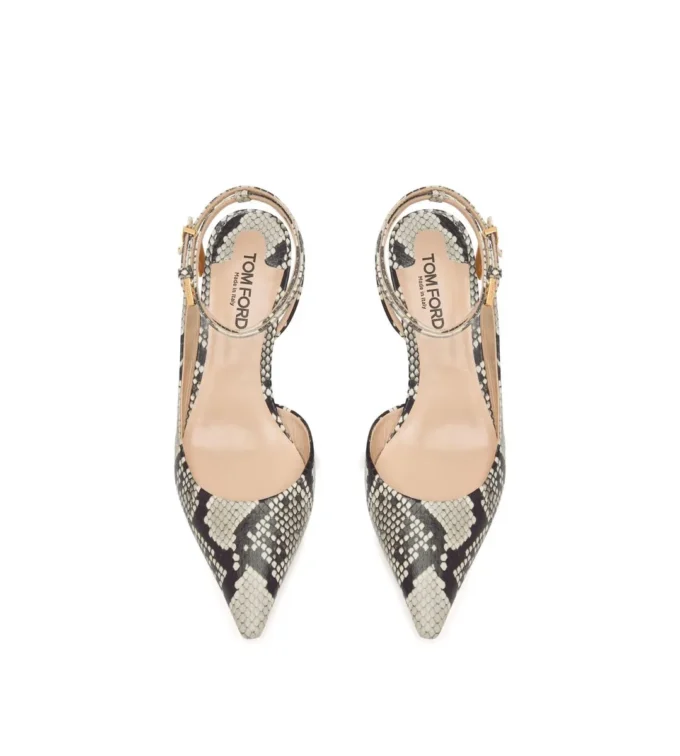 Zapatos de tacón con correa trasera de ante estampado de pitón Zapatos de tacón con correa trasera de ante estampado de pitón