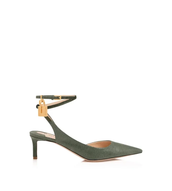 Zapatos de tacón con talón abierto Padlock de ante con efecto lagarto Zapatos de tacón con talón abierto Padlock de ante con efecto lagarto