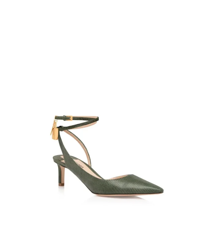 Zapatos de tacón con talón abierto Padlock de ante con efecto lagarto Zapatos de tacón con talón abierto Padlock de ante con efecto lagarto