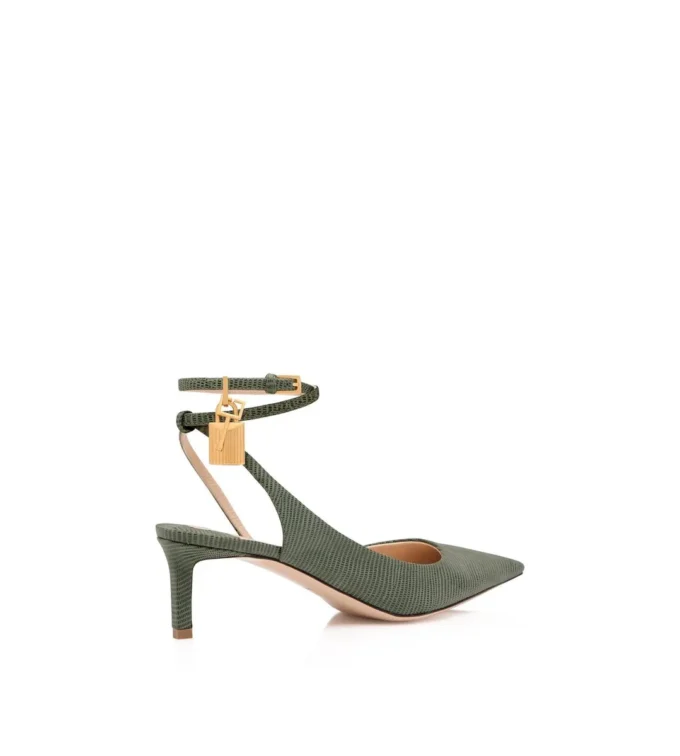 Zapatos de tacón con talón abierto Padlock de ante con efecto lagarto Zapatos de tacón con talón abierto Padlock de ante con efecto lagarto