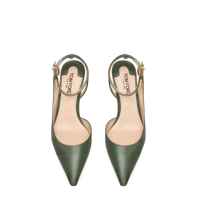Zapatos de tacón con talón abierto Padlock de ante con efecto lagarto Zapatos de tacón con talón abierto Padlock de ante con efecto lagarto